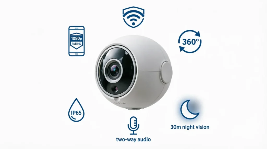 Recursos técnicos da câmera Tapo C500: Full HD, visão noturna, áudio bidirecional e resistência IP65