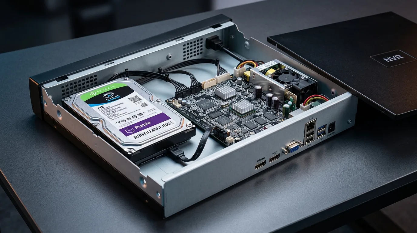 Disco rígido de vigilância WD Purple para DVR de CFTV instalado em gabinete